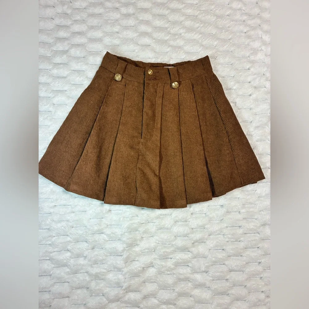 SHEIN Cute vintage coffee pleated corduroy skirt - Size XS
